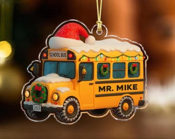 Spersonalizowana płaska ozdoba 2D w kształcie autobusu szkolnego: spersonalizowany prezent dla nauczyciela i kierowcy z podziękowaniami