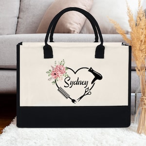 Sacola floral personalizada para estilista de cabelo, sacola personalizada com nome de cabeleireiro, sacola personalizada para estilista de cabelo, bolsa para cosmetologista, sacola para cabeleireiro