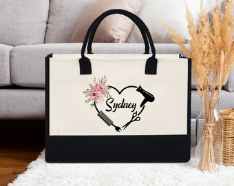 Custom Floral Hair Stylist Tote Bag, Custom Hairdresser Name Tote Bag, Custom Hair Stylist Tote Bag, Cosmetologist Bag, Hairdresser Tote Bag