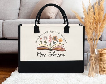 Personalized Teacher Tote Bag, Custom Teacher Tote Bag, Helping Little Minds Grow, Teacher Gift, Teacher Appreciation Gift,Gift for Teachers
