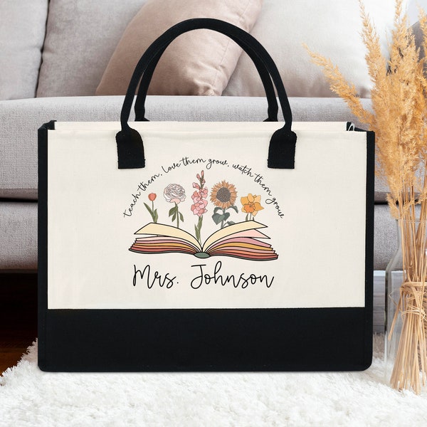 Personalized Teacher Tote Bag, Custom Teacher Tote Bag, Helping Little Minds Grow, Teacher Gift, Teacher Appreciation Gift,Gift for Teachers