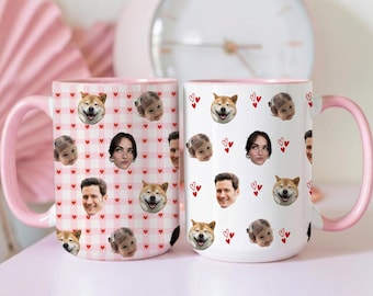 Aangepaste fotomok met gezichten voor familievriend stel dierenliefhebbers, gepersonaliseerde beker met foto, aangepaste mokfoto, aangepaste koffiekop