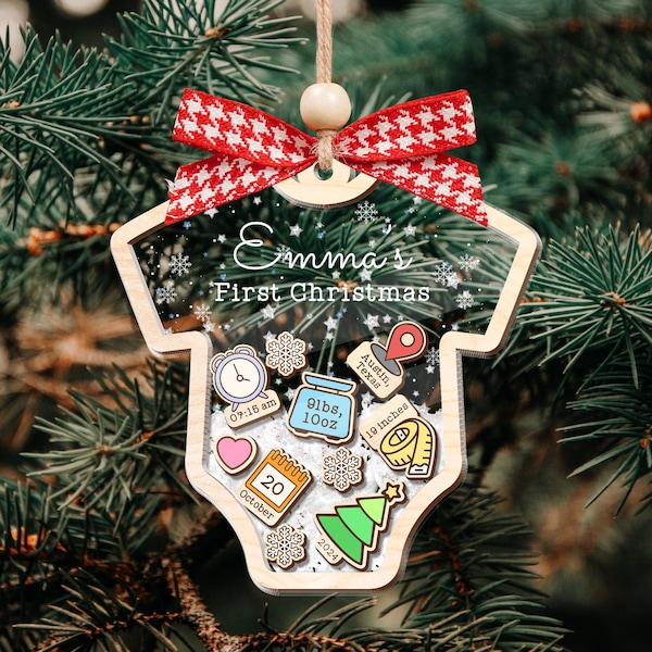 Baby's First Christmas Ornament 2024, Personalized Baby 1st Christmas Ornament, Custom New Baby Gift, 4D Shake Babies Ornament, Baby Shower