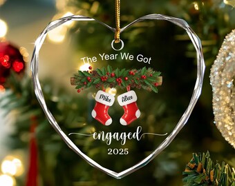 Custom The Year We Got Engaged Ornament, Personalized Couple Glass Ornament, Engagement Gift, Wedding Keepsake For Newlyweds