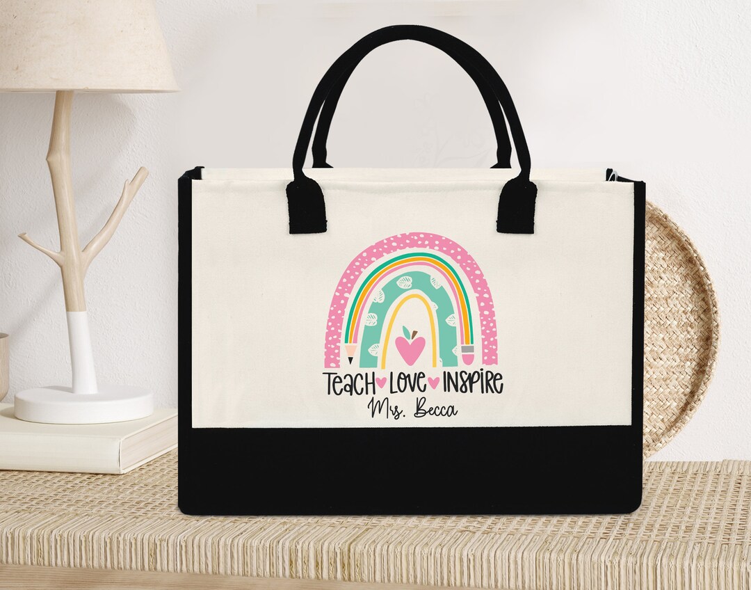 Personalized Teacher Tote Bag, Custom Teacher Bag, Pencil Rainbow Bag ...