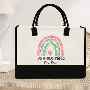 Personalized Teacher Tote Bag, Custom Teacher Bag, Pencil Rainbow Bag, Teacher Gift, Teacher Appreciation Gift, Teacher Thank You Tote Bag