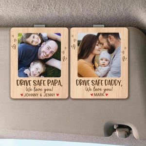 Presente de dia dos pais, clipe de viseira de carro com foto personalizada, moldura de foto, presente para papai, papai e vovô, clipe de foto para carro, clipe de viseira personalizado, presente para papai