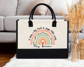 Personalizowana torba nauczycielska Rainbow, spersonalizowana torba nauczycielska, torba z kwiatowym motywem tęczy, prezent dla nauczyciela, prezent z podziękowaniami dla nauczyciela, torba z podziękowaniami dla nauczyciela
