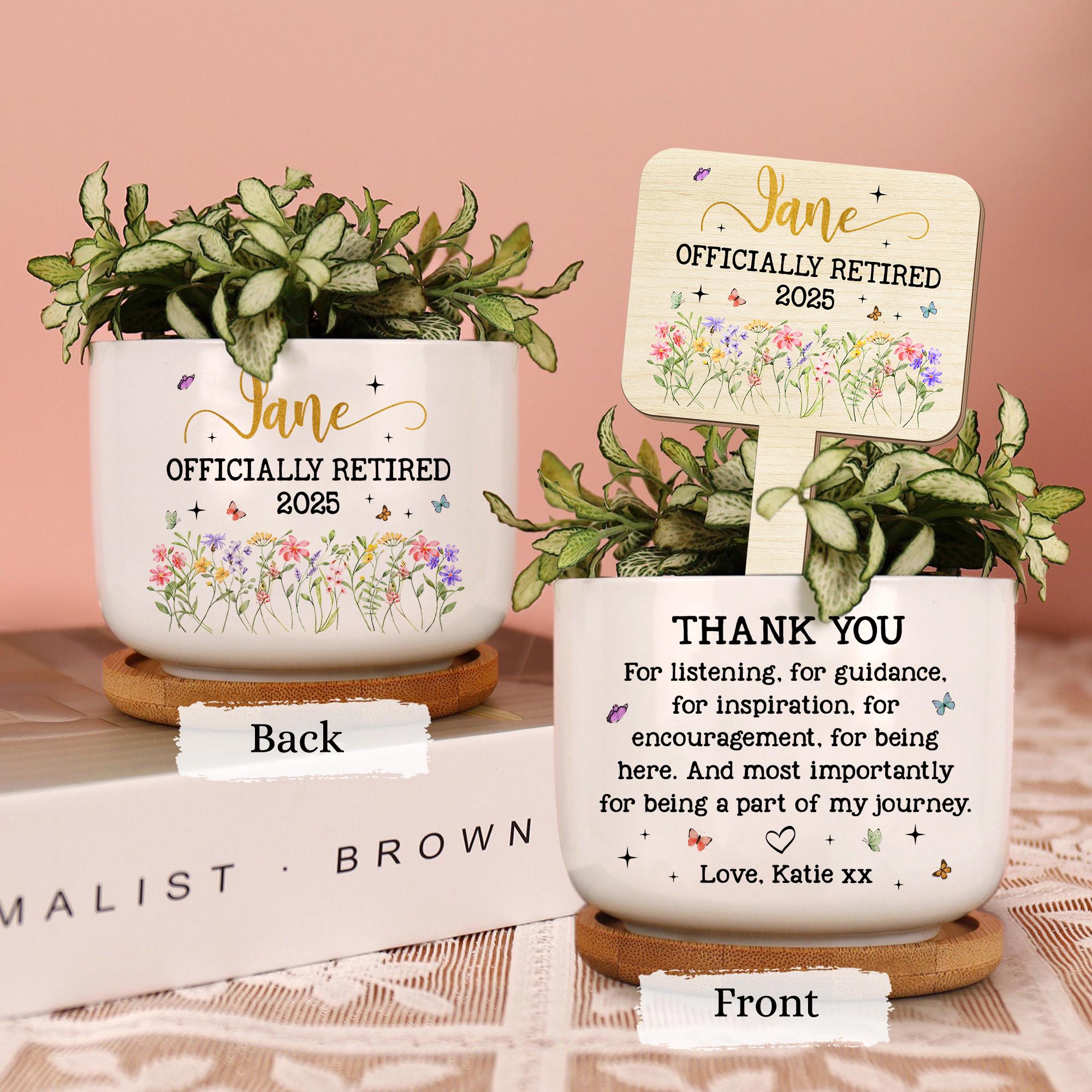 Personalized Retirement Plant Pot, Happy Retirement Gift, Officially Retired Plant Pot,Thank You Gift, Custom Teacher Gift,Gift for Coworker