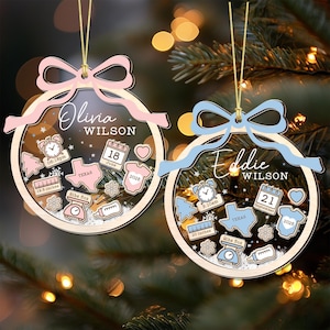 Adorno navideño personalizado para bebé: recuerdo de niña recién nacida con lazo coqueto - Shaker 4D