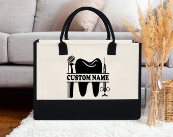 Personalized Dentist Name Canvas Tote Bag | RDH Graduation Dental Student Gift | Hygienist Dental Hygiene Gift | Dental Assistant Gifts Bag