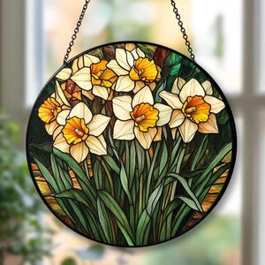 Narcis glas-in-lood suncatcher, narcis geboortemaand maart bloem raamdecoratie, bloementuin decor, bloemen suncatcher decor narcis