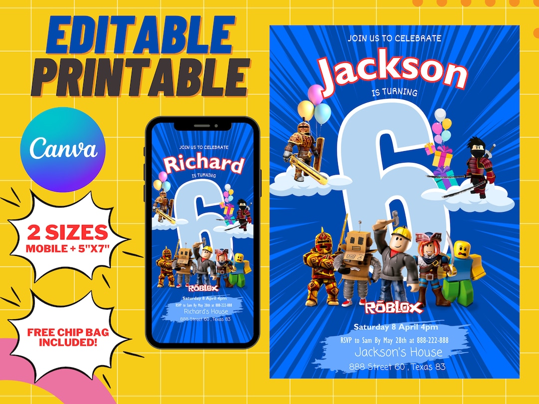 Roblox Invitation , Roblox Birthday Invitation , Roblox Game Party ...