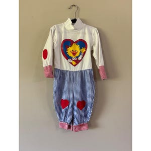 Vintage Suzys Zoo Witzy Duck Romper Gingham Heart Patches White Blue Red 12M