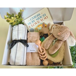 I Love You Neutral Baby Gift Box New Baby Announcement Shower Gift Tan Bunny