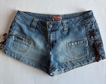No Boundaries Vintage Y2K Lace Up Side Denim Micro Mini Shorts Juniors 7