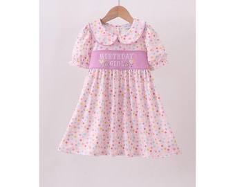 Abby & Evie Pink Polka Dot Birthday Girl Embroidered Dress Peter Pan Collar 2T