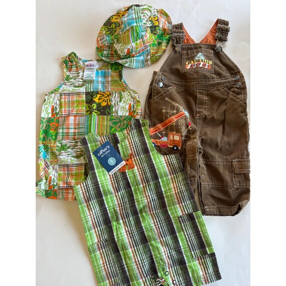 Baby Boy Bundle Carters Okie Dokie Rompers Overalls Sun Hat 3-6 Months 4pc Y2K