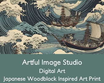 High Quality Japanese Woodblock Style Digital Art Print and Pattern - PNG - SVG - JPG - Kuniyoshi No.7