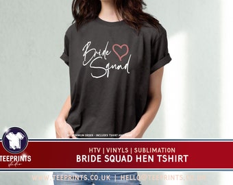 Bride Squad Hen Tshirts. Personalised Hen & Stag Tshirts printed to your requirements. Custom Printed Tshirts
