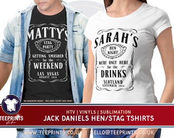 JACK DANIELS Themed Hen/Stag Tshirts. Personalised Hen & Stag Tshirts to your requirements. Custom Printed Tshirts