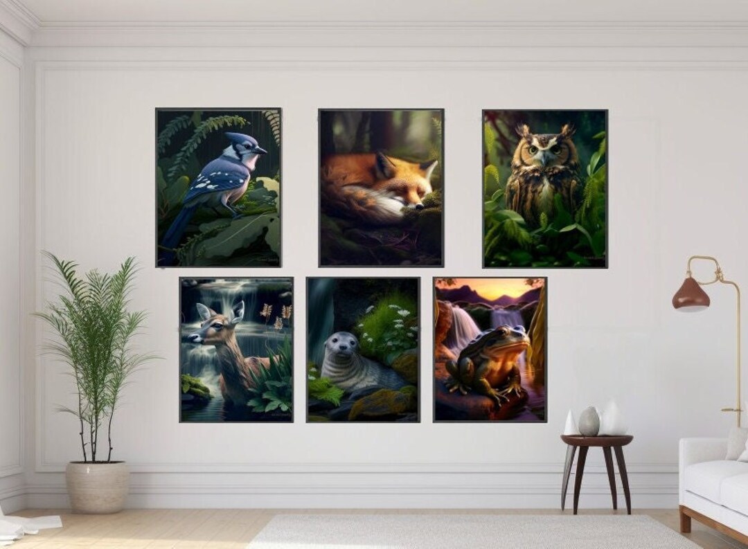 Set of 6 Animal Prints Animal Wall Art Print Printable Etsy