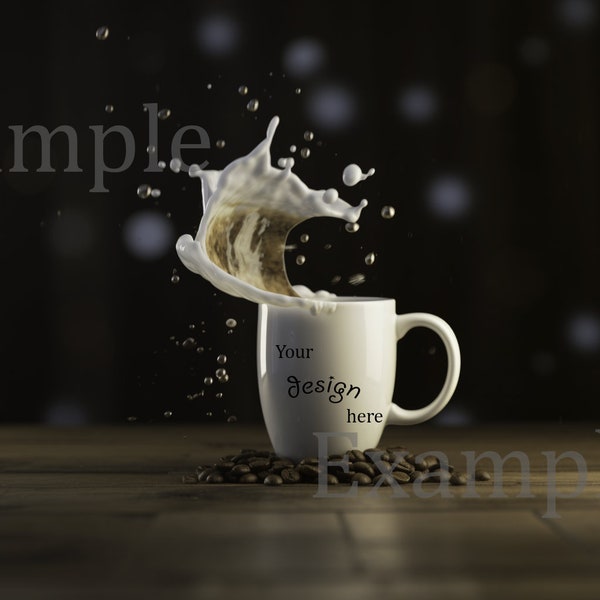 White mock-up cup PNG splashing coffee * Weiße Tasse Mock-up, Kaffee spritzt, für Ihr Design, sofortiger Download