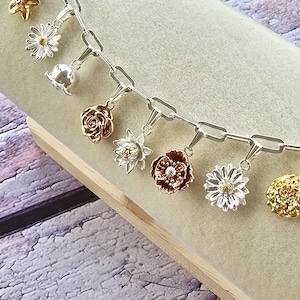 Sterling Silver Birth Flower Charm Bracelet: Personalized Jewelry Gift