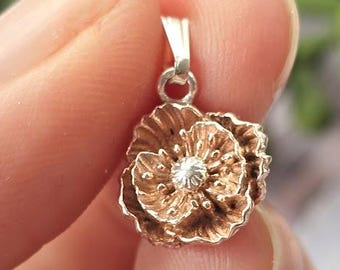 Sterling Silver & Gold Poppy Charm: August Birth Flower, Paperclip Bracelet