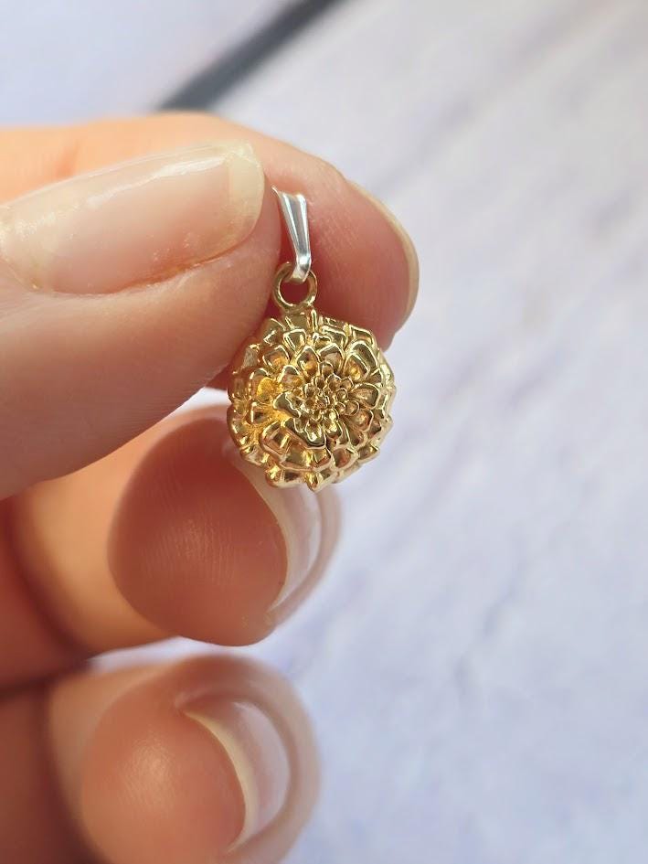 Sterling Silver & Gold Marigold Charm: October Birth Flower, Paperclip Bracelet