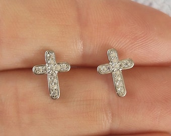 Sterling silver cubic zirconia cross stud earrings, sparkly stud earrings