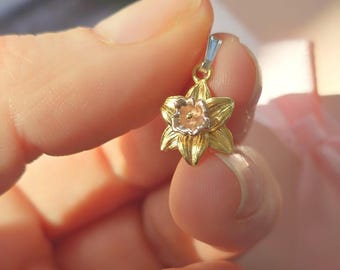 Sterling Silver & Gold Daffodil Charm: March Birth Flower, Paperclip Bracelet