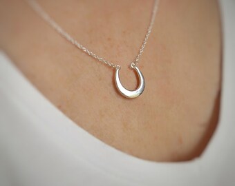 Sterling silver horseshoe pendant with silver chain, good luck necklace