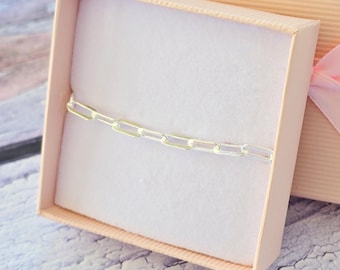 Sterling Silver Paperclip Bracelet: Dainty Minimalist Chain