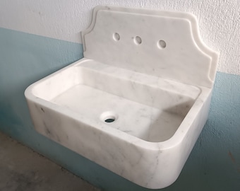 Carrara Marble Sink, White Marble Wall Mount Sink, White Stone Bathroom Sink, White Floating Sink, White Stone Sink, Wall Mount Basin Sink