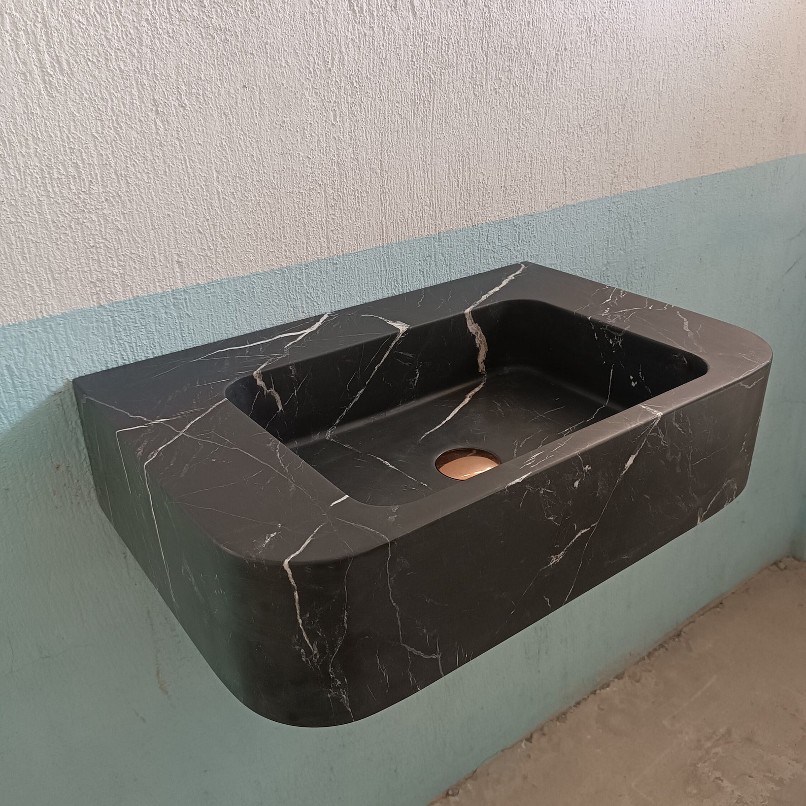 Nero Marquina Sink, Black and White Sink, Stone Wall Mount Sink