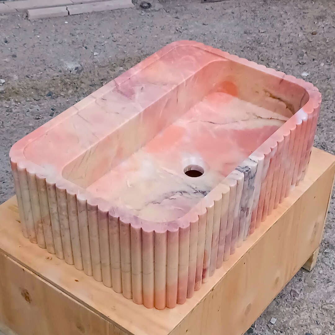 Pink Wall Mount Sink, Pink Marble Sink, Pink Stone Bathroom Sink, Pink