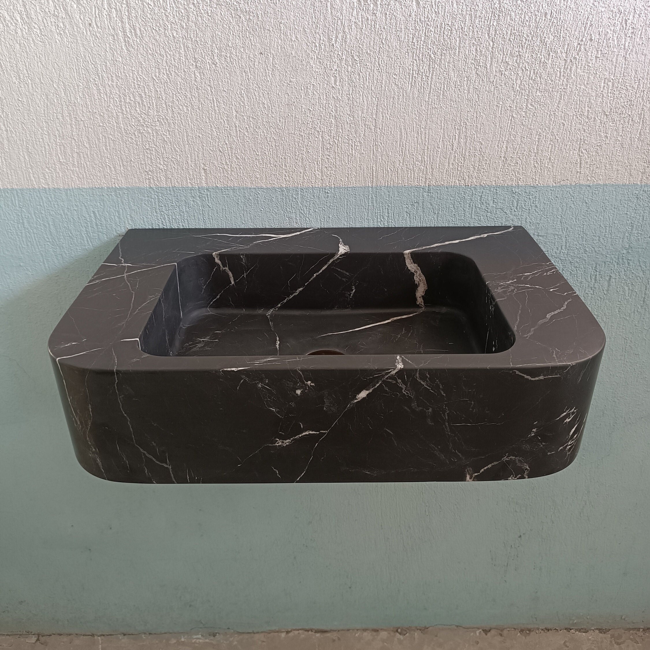 Nero Marquina Sink, Black and White Sink, Stone Wall Mount Sink