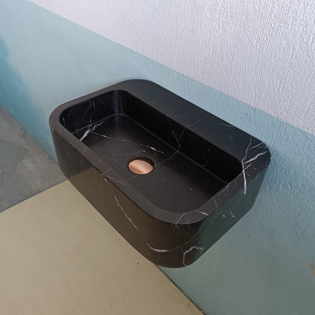 Black Wall Mount Sink, Black Marble Sink, Black Stone Vanity, Black and White Marble Sink ...