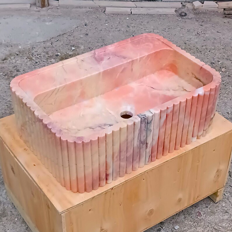 Pink Wall Mount Sink, Pink Marble Sink, Pink Stone Bathroom Sink, Pink