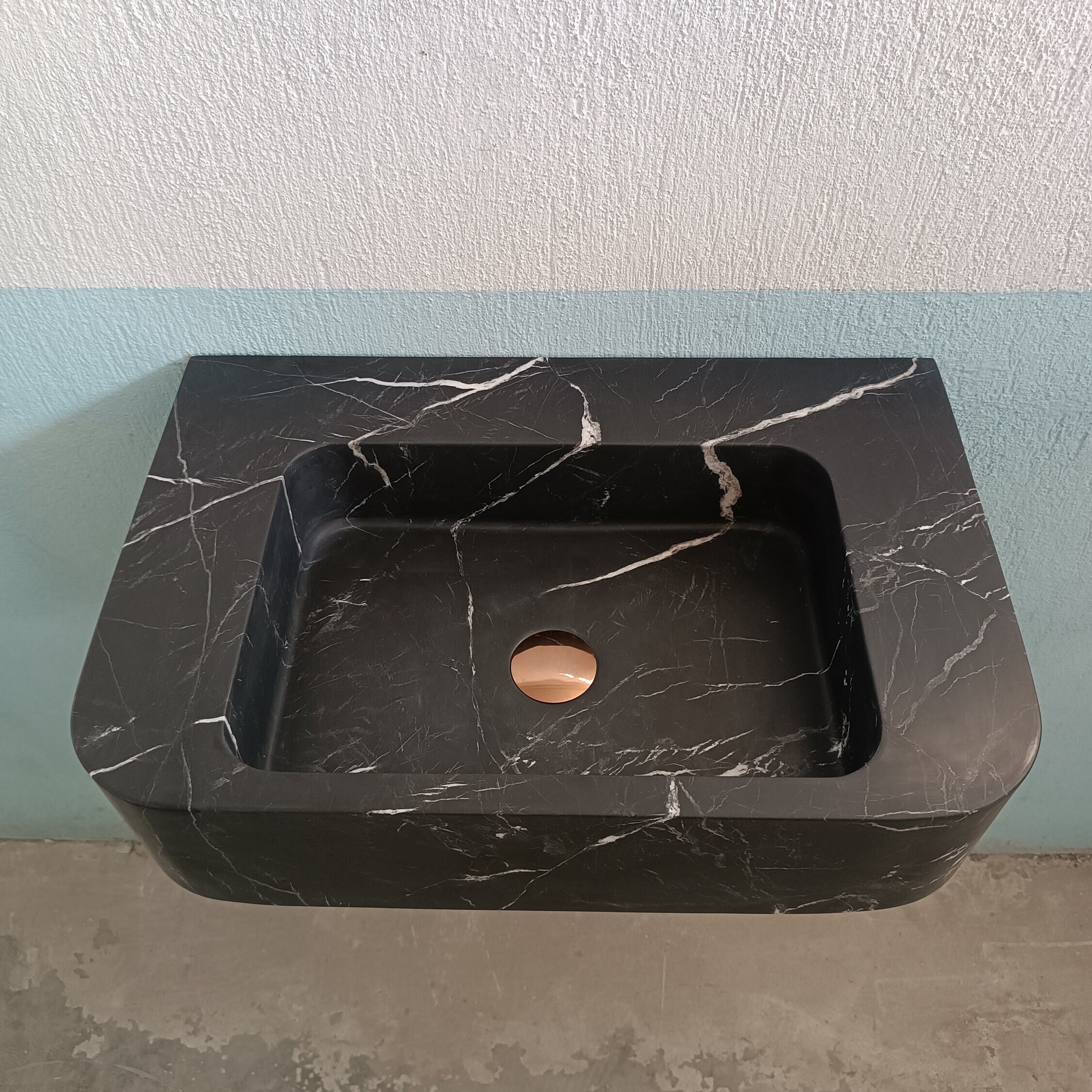 Nero Marquina Sink, Black and White Sink, Stone Wall Mount Sink