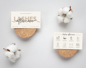 Modèle de carte minimaliste de soins de suivi des cils, carte de soins de suivi des extensions de cils, modèle modifiable de soins de suivi des cils, cartes de visite de cils, cils tech
