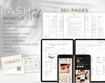Lash Tech Business Templates Bundle, Lash Client Record Book, Lash Consent Form, Lash Price List, Lash Business Cards, Lash Flyer, Instagram