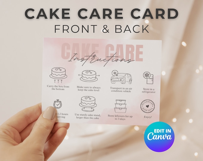 Paquete De 50 Tarjetas De Instrucciones Para El Cuidado De Pasteles