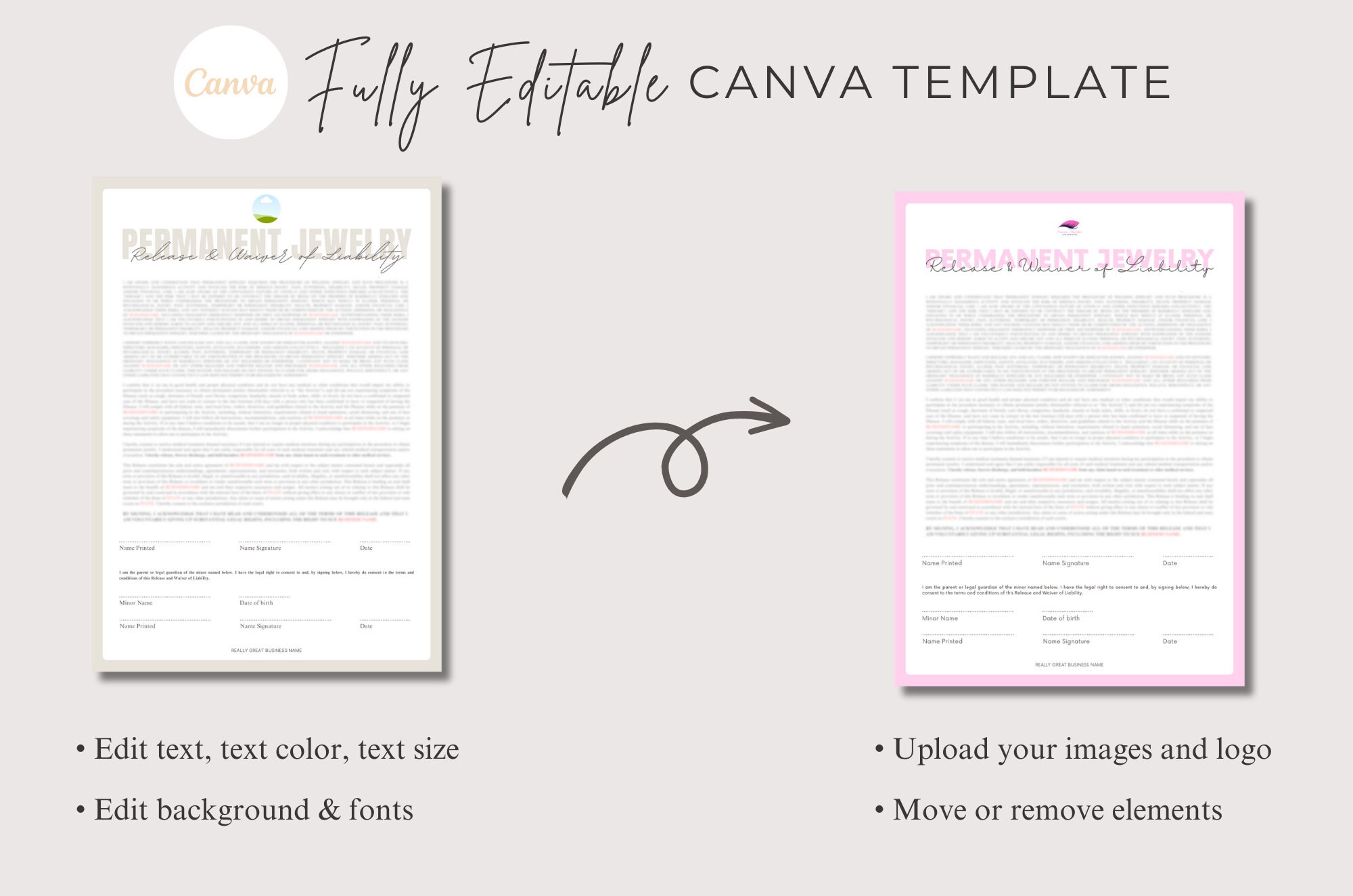 Permanent Jewelry Waiver Form Template Jewelry Consent Etsy