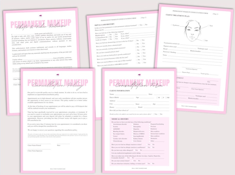 Editable PMU Forms Bundle, Permanent Makeup Forms, PMU Consent Form ...