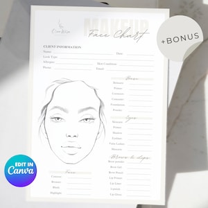 Make Up Artist Face Chart Template, Make-up-Beratung, Make-up-Beratung, Face Chart, Augen Make-up Chart, Make Up Charts, MUA Templates