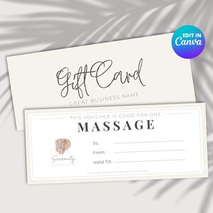 Modèle modifiable de chèque-cadeau de massage, bon cadeau pour massothérapeute à imprimer, carte-cadeau pour spa de beauté, bon de massage pour petite entreprise