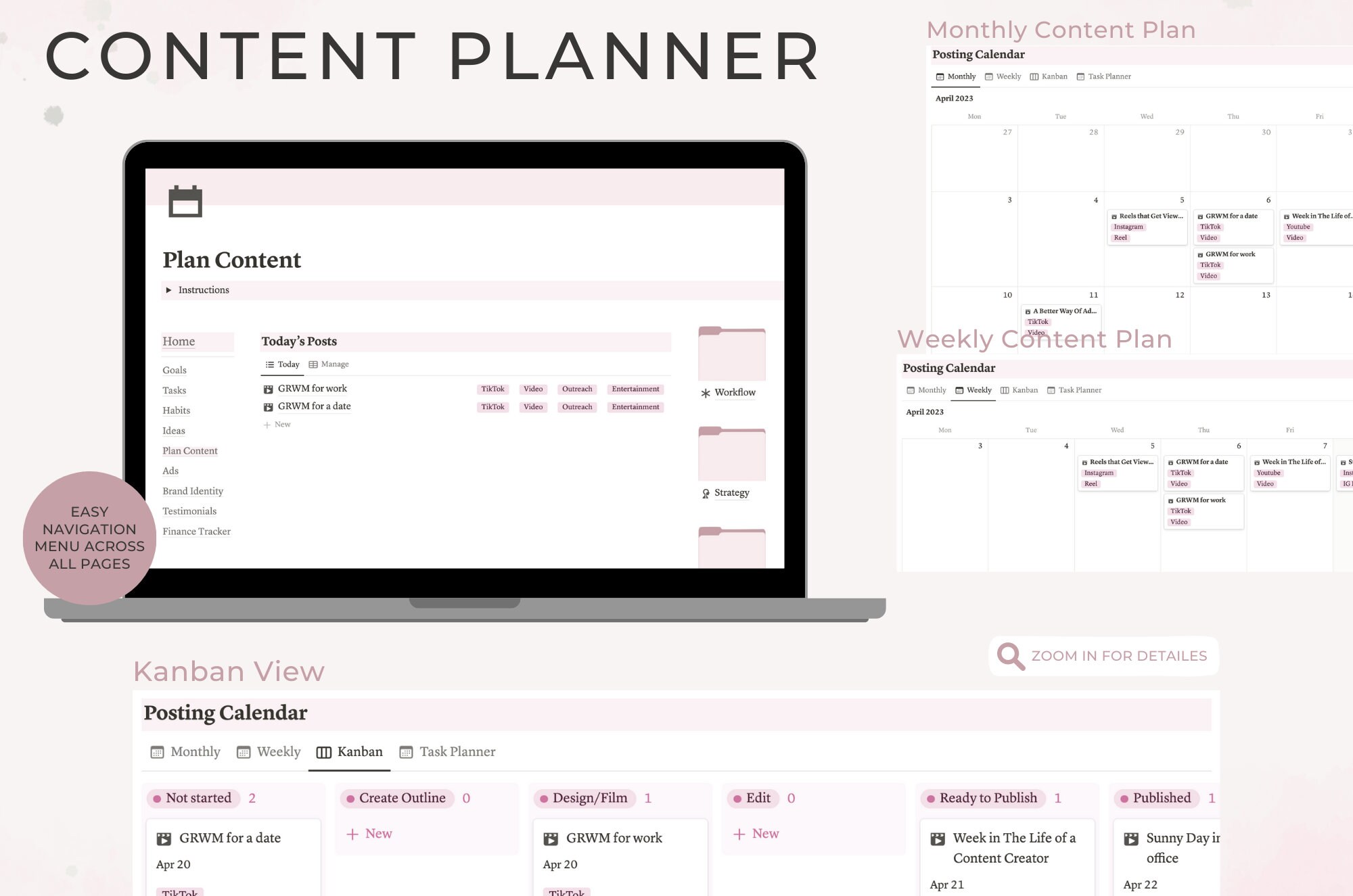 Pink Notion Template Social Media Planner, Notion Content Planner ...