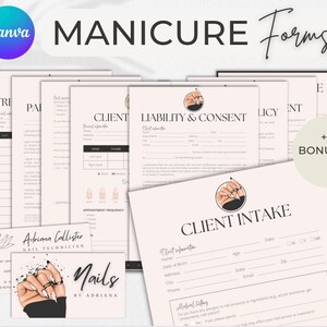 Editable Nail Tech Forms Bundle, Nail Consultation Form Canva Template, Nail Consent Printable, Client Intake Salon Spa, Nail Business Cards